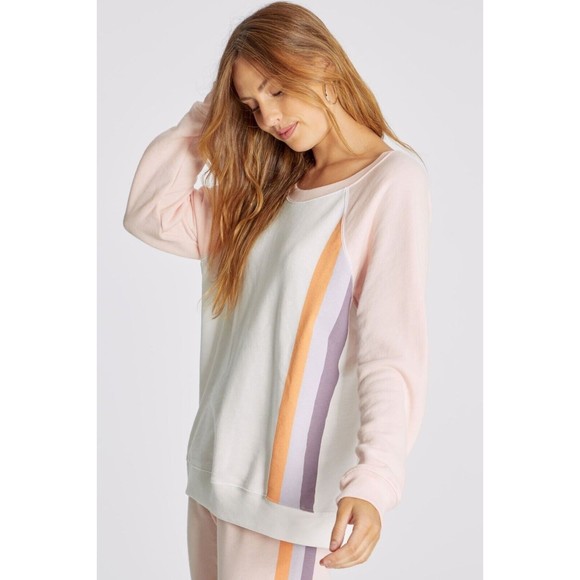 Wildfox Womens Sweater S Knit Grapefruit Stripes Pullover Raglan Sweatshirt Top - Picture 3 of 6